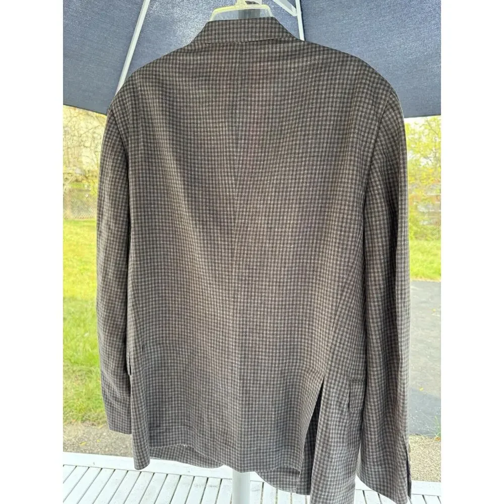 Brunello Cucinelli Linen Wool Silk Gingham Plaid Check Blazer Jacket 52/42 Gray